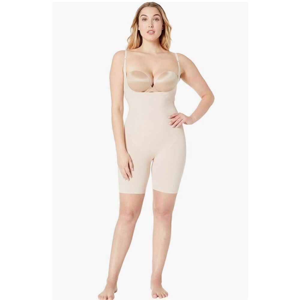 SPANX NEW size XS Thinstincts Open-Bust Mid-Thigh Bodysuit Shaper - nude style 1